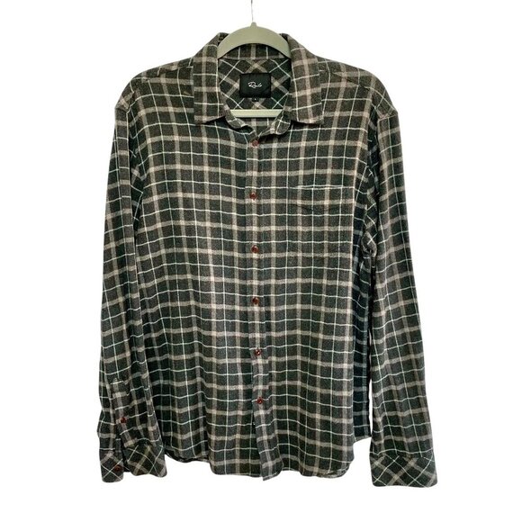 Rails Brushed Lennox Plaid Cotton Blend Button Down Shirt Grey Men's Size Large - Picture 1 of 16